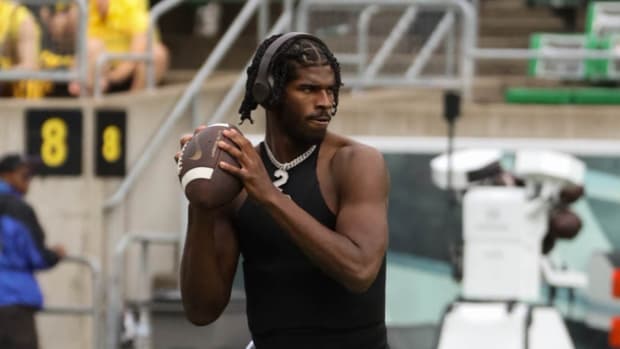 Colorado's Shedeur Sanders on the field pregame at Oregon
